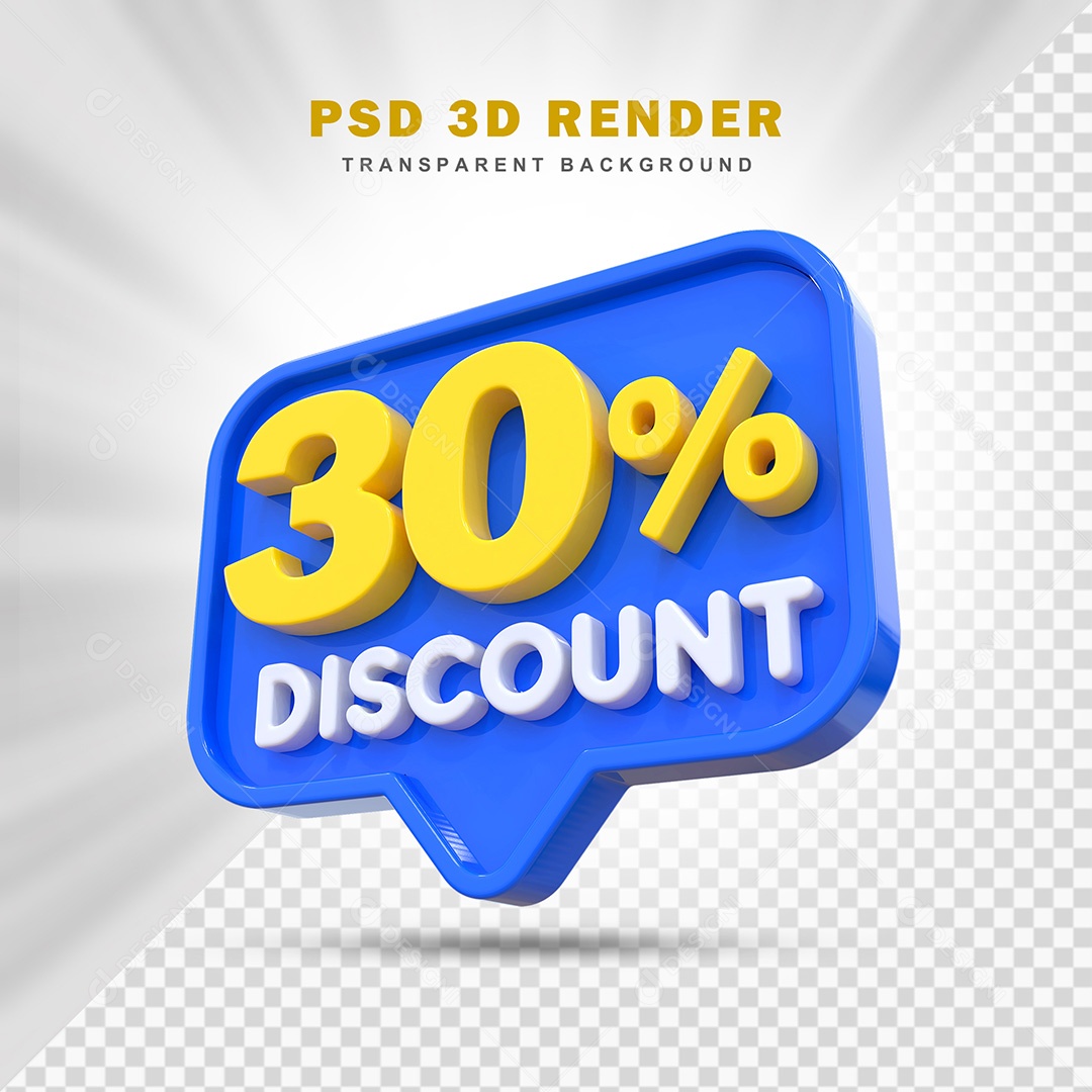 Elemento 3D 30% de Desconto Azul Para Composição PSD