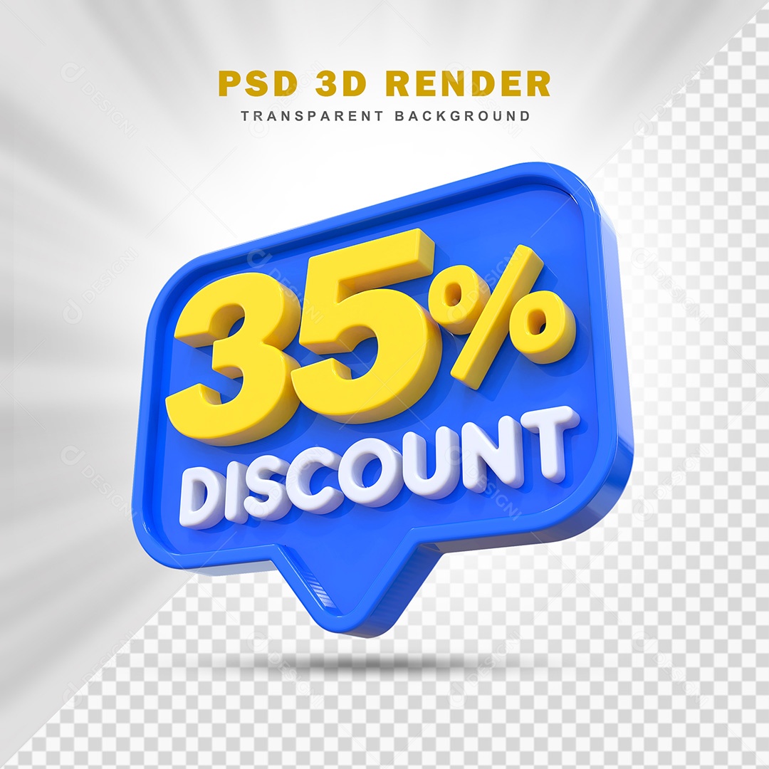 Elemento 3D 35% de Desconto Azul Para Composição PSD