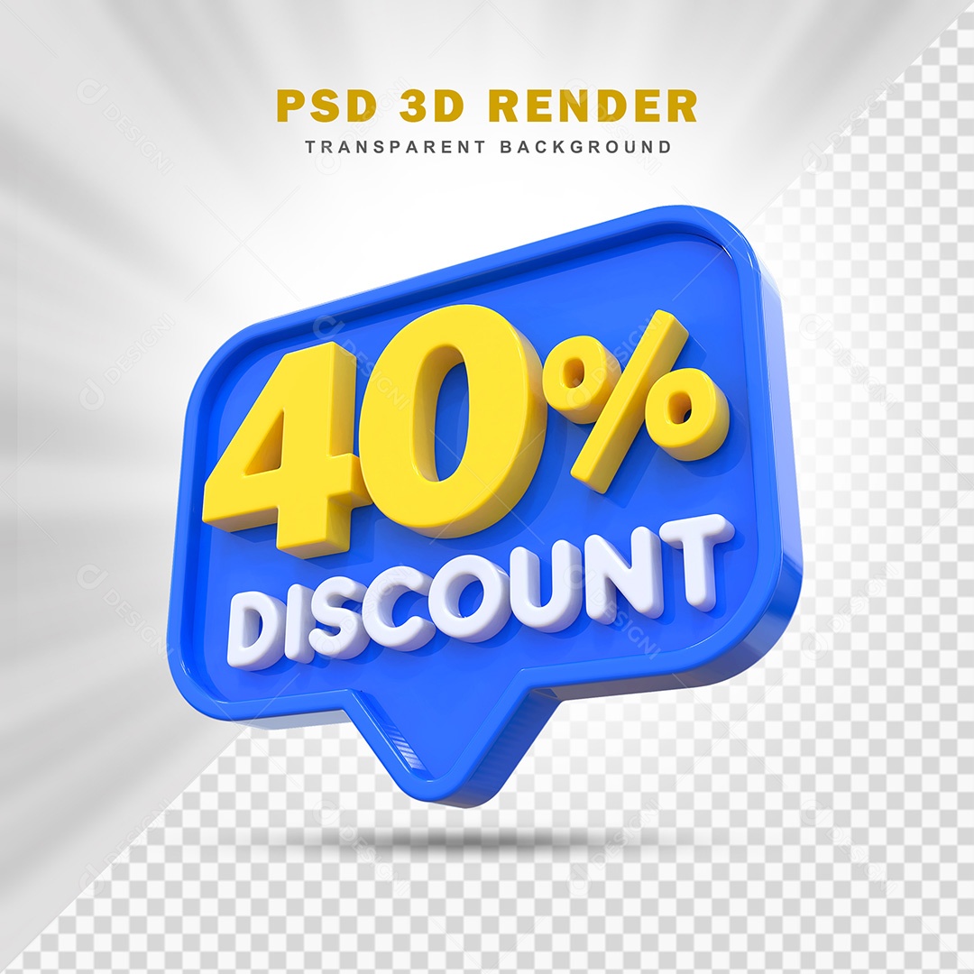 Elemento 3D 40% de Desconto Azul Para Composição PSD