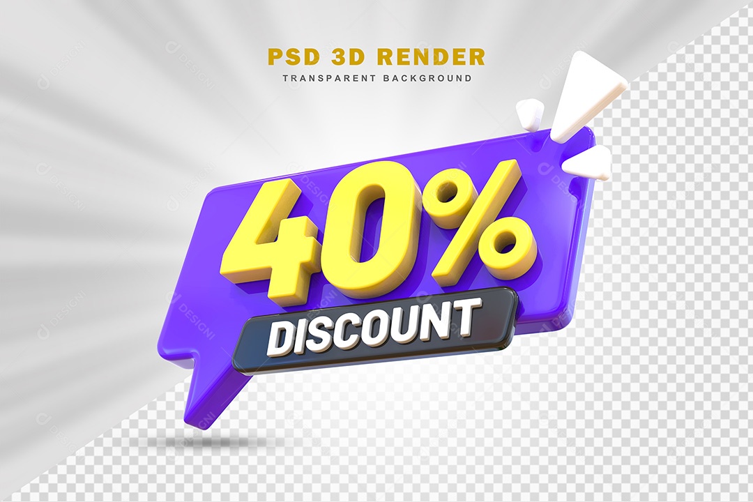 Elemento 3D 40% de Desconto Roxo Para Composição PSD