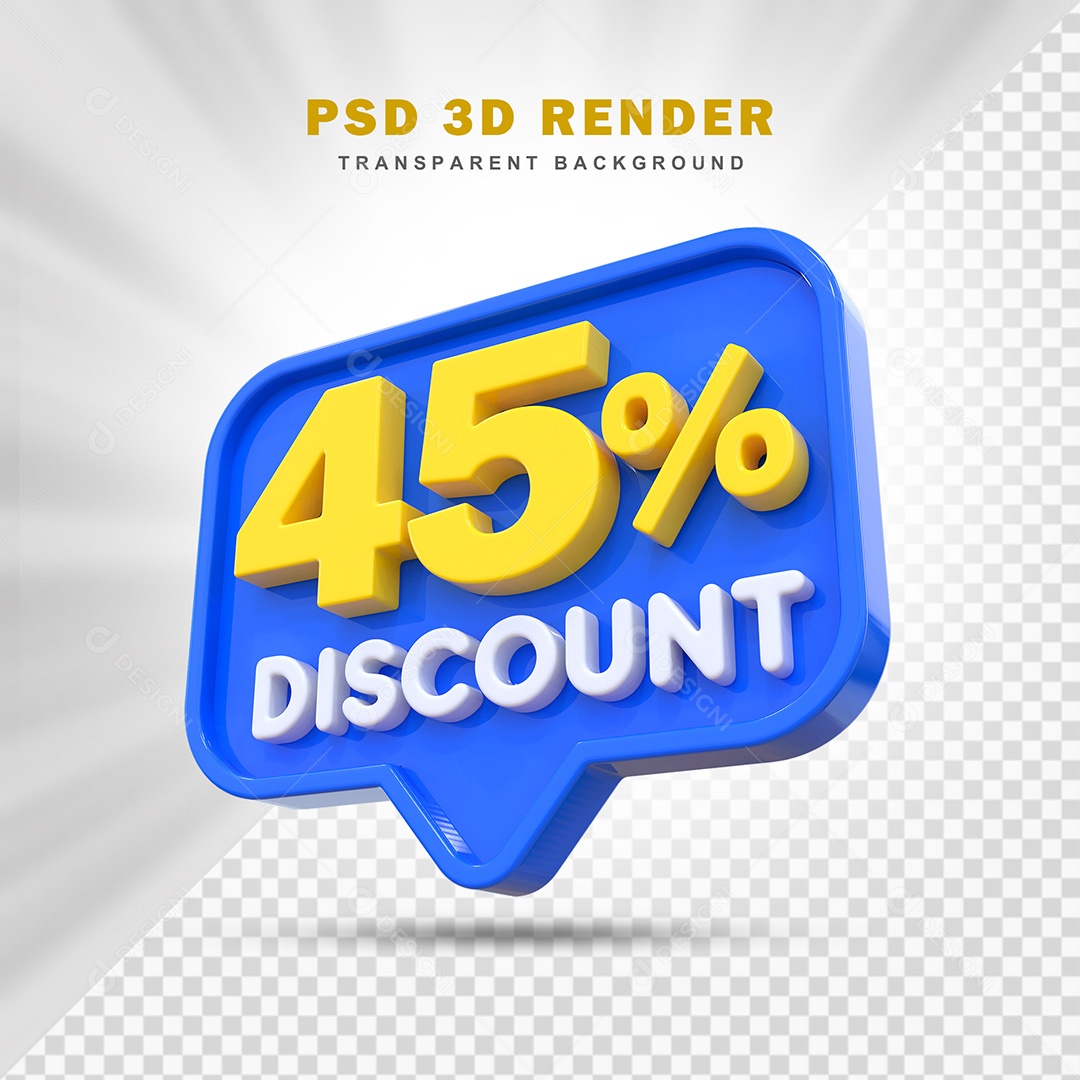 Elemento 3D 45% de Desconto Azul Para Composição PSD