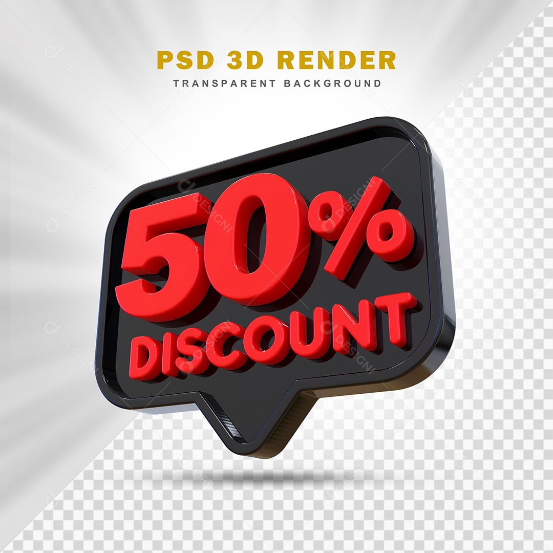 Elemento 3D 50% de Desconto Preto e Vermelho Para Composição PSD