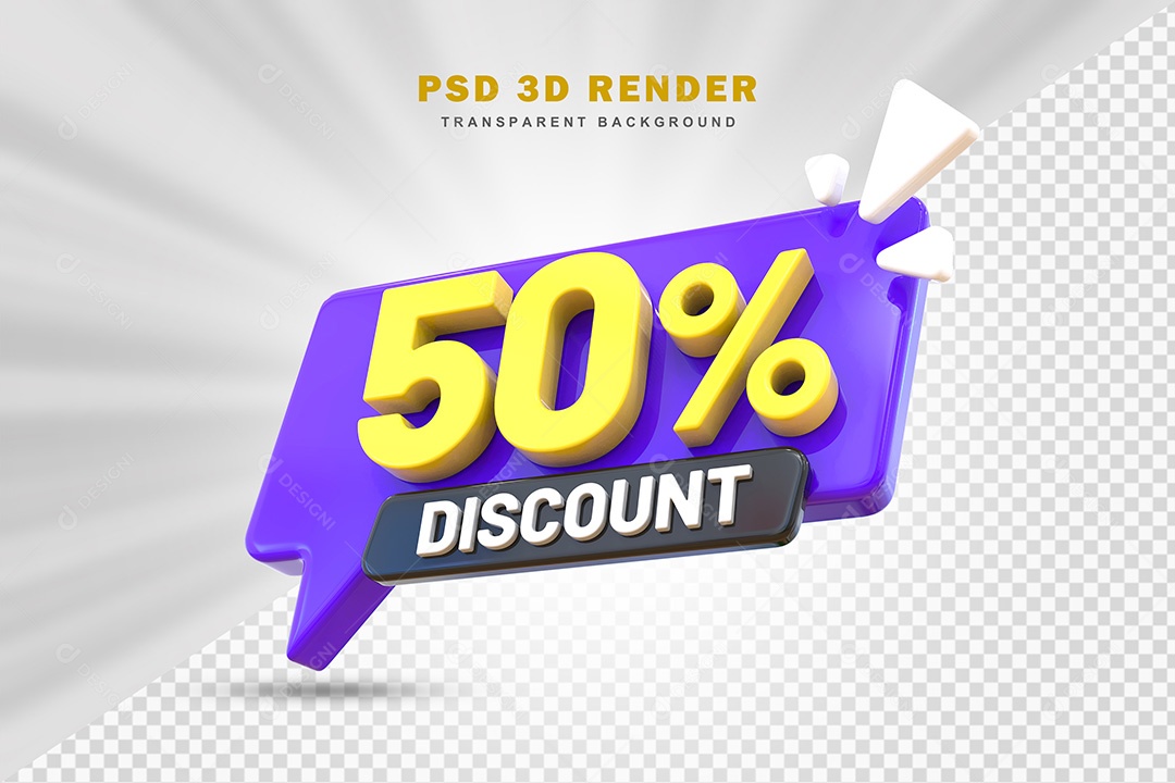 Elemento 3D 50% de Desconto Roxo Para Composição PSD