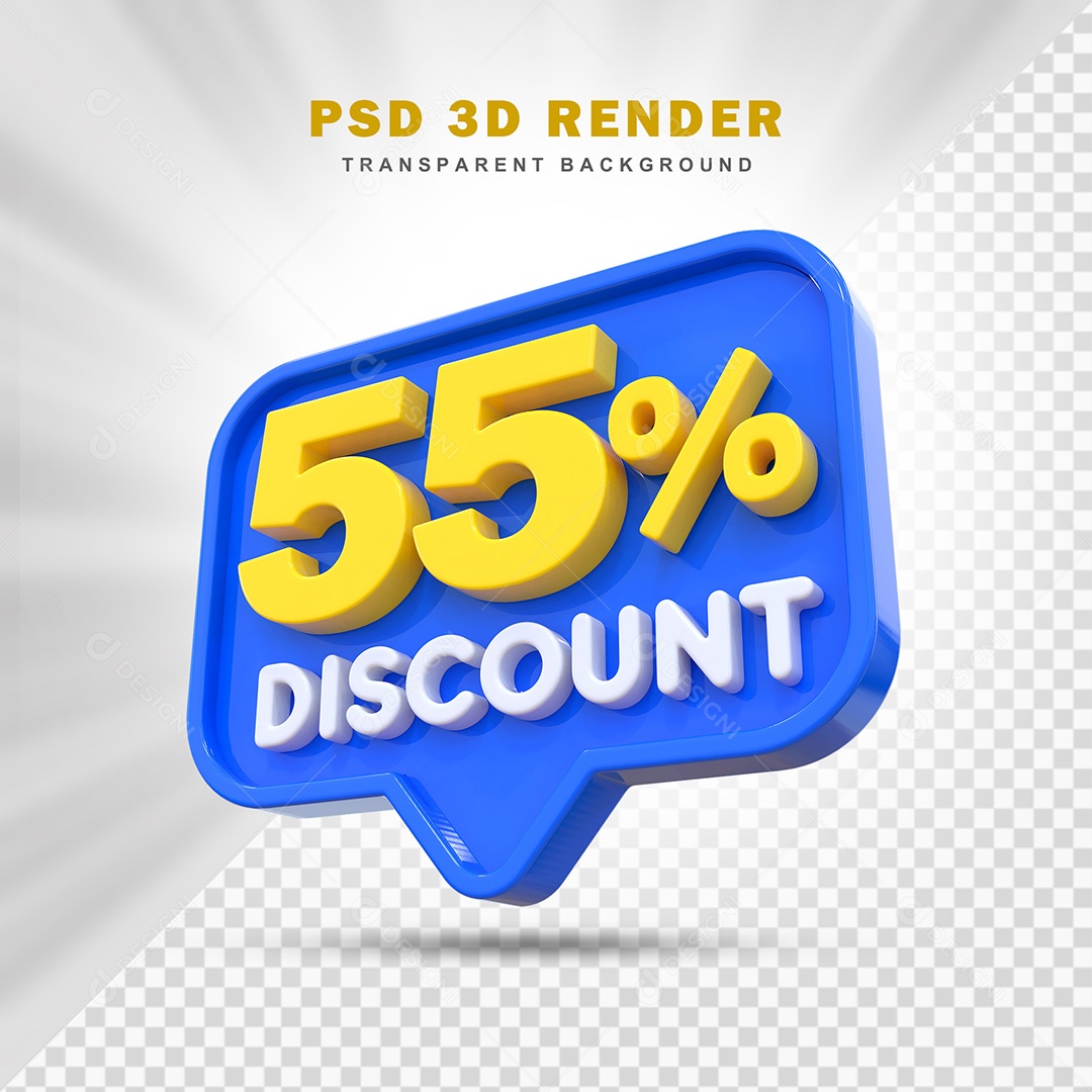Elemento 3D 55% de Desconto Azul Para Composição PSD