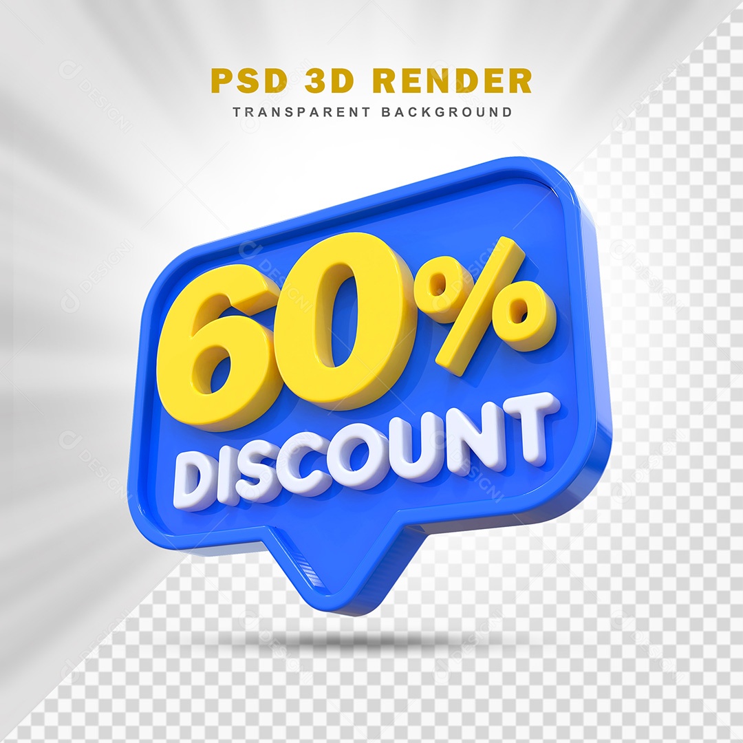 Elemento 3D 60% de Desconto Azul Para Composição PSD