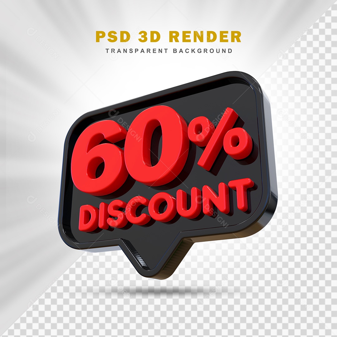 Elemento 3D 60% de Desconto Preto e Vermelho Para Composição PSD