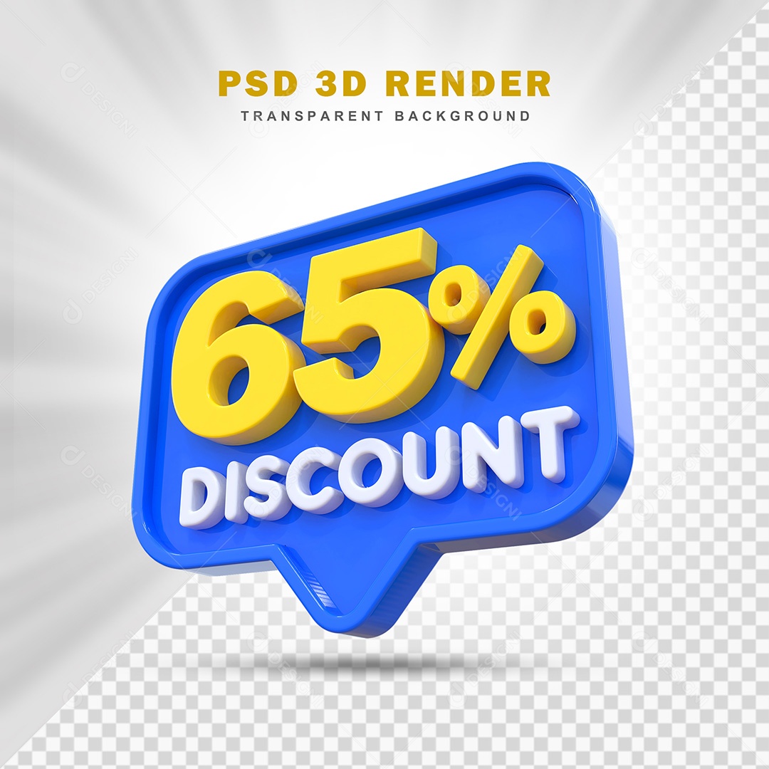 Elemento 3D 65% de Desconto Azul Para Composição PSD