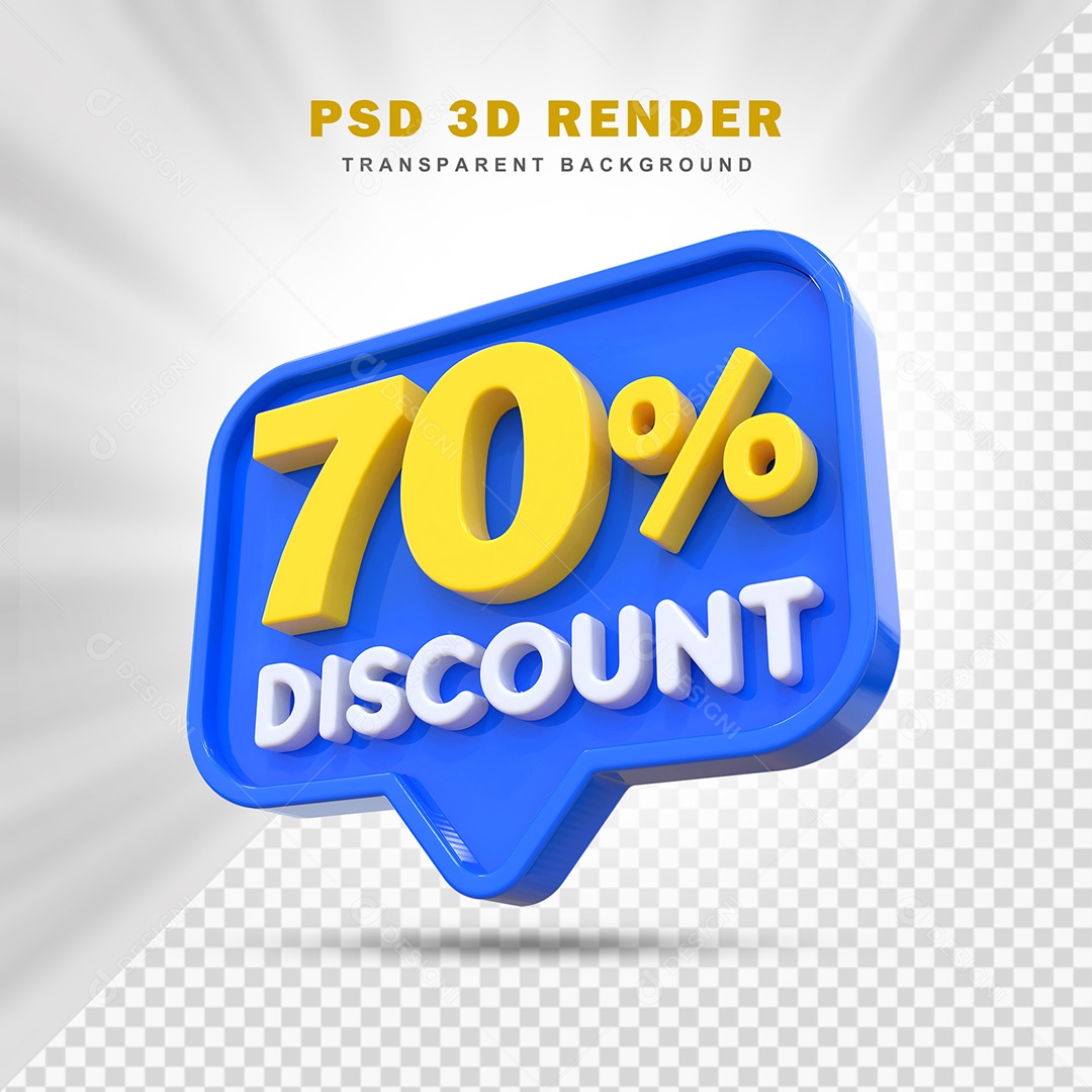Elemento 3D 70% de Desconto Azul Para Composição PSD