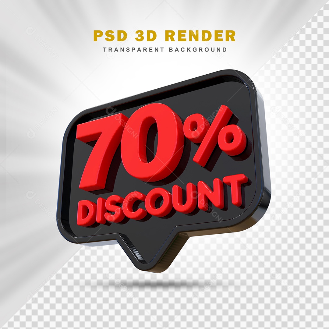 Elemento 3D 70% de Desconto Preto e Vermelho Para Composição PSD