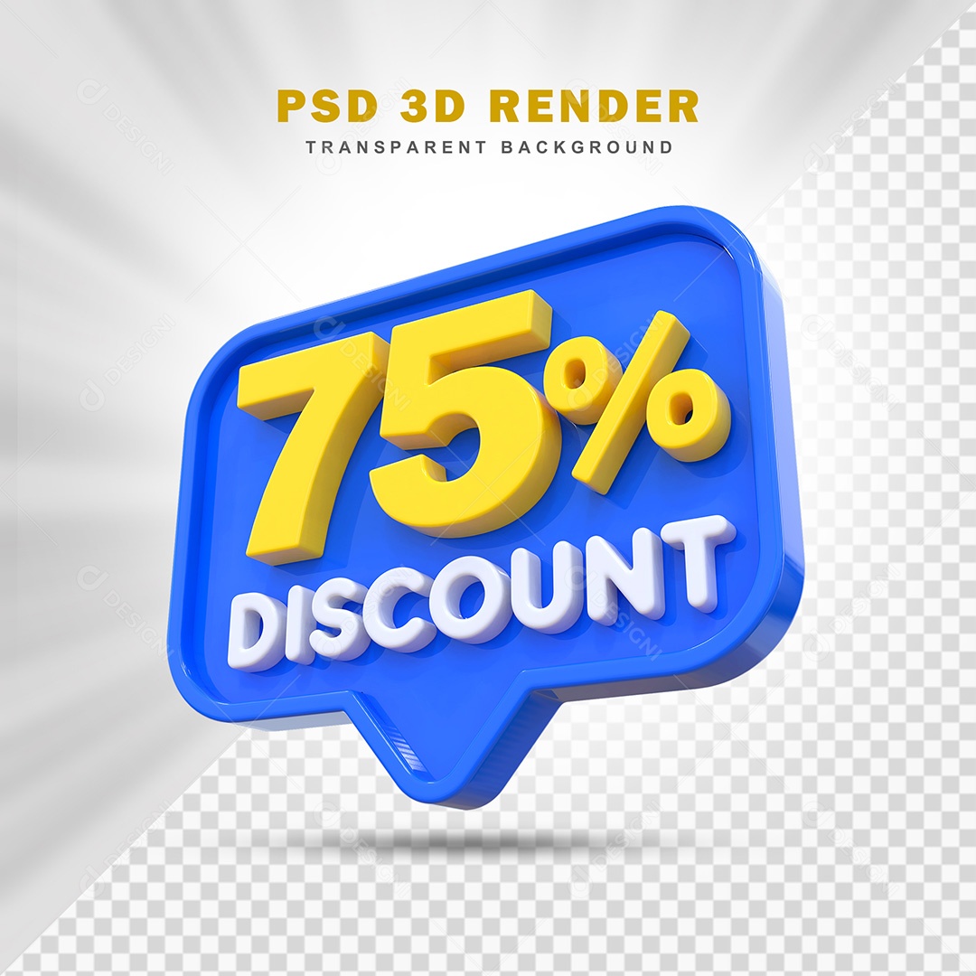 Elemento 3D 75% de Desconto Azul Para Composição PSD