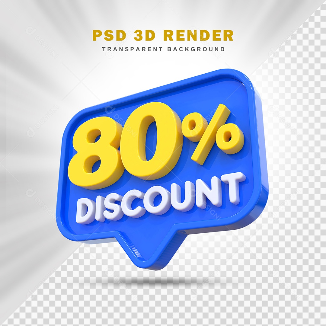 Elemento 3D 80% de Desconto Azul Para Composição PSD