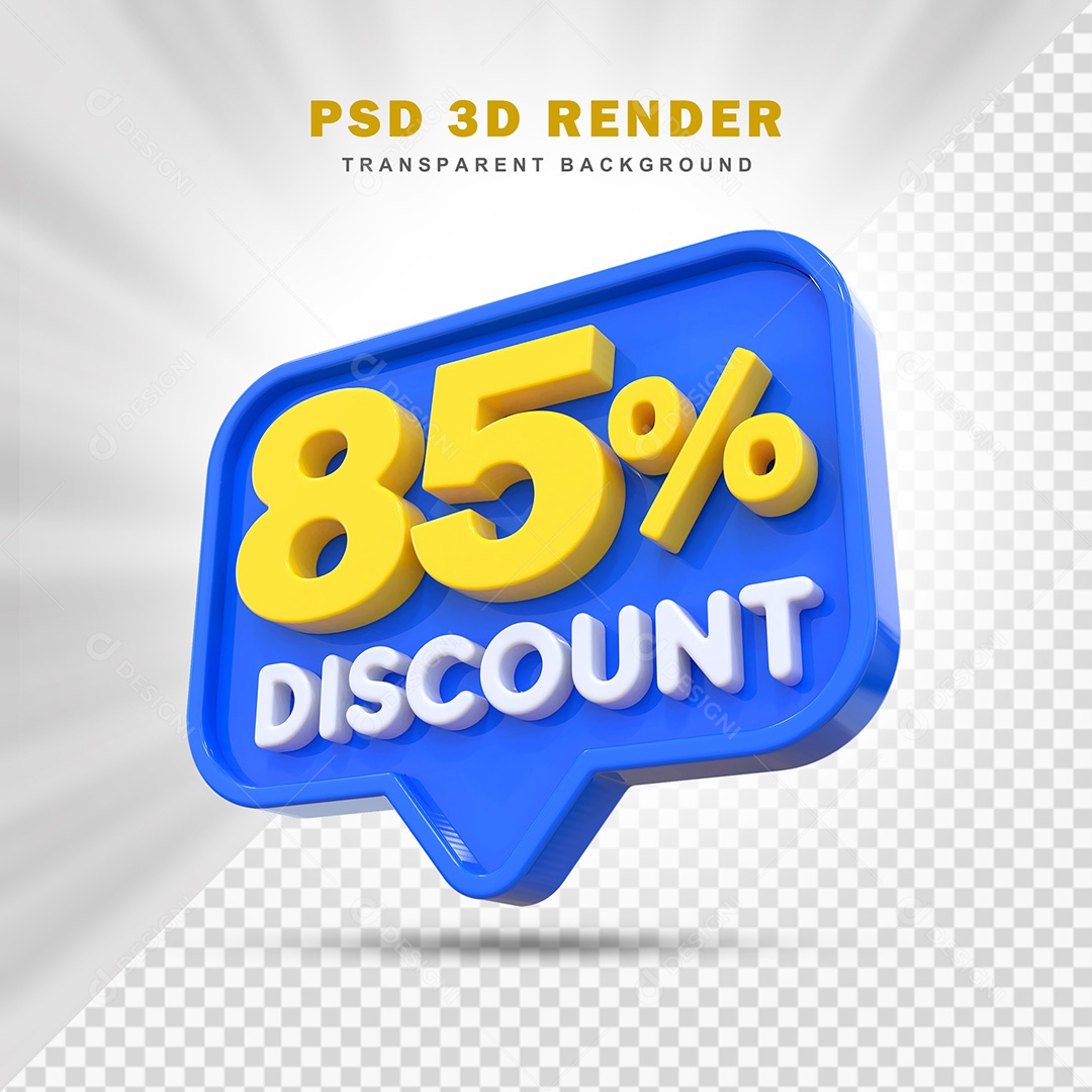 Elemento 3D 85% de Desconto Azul Para Composição PSD