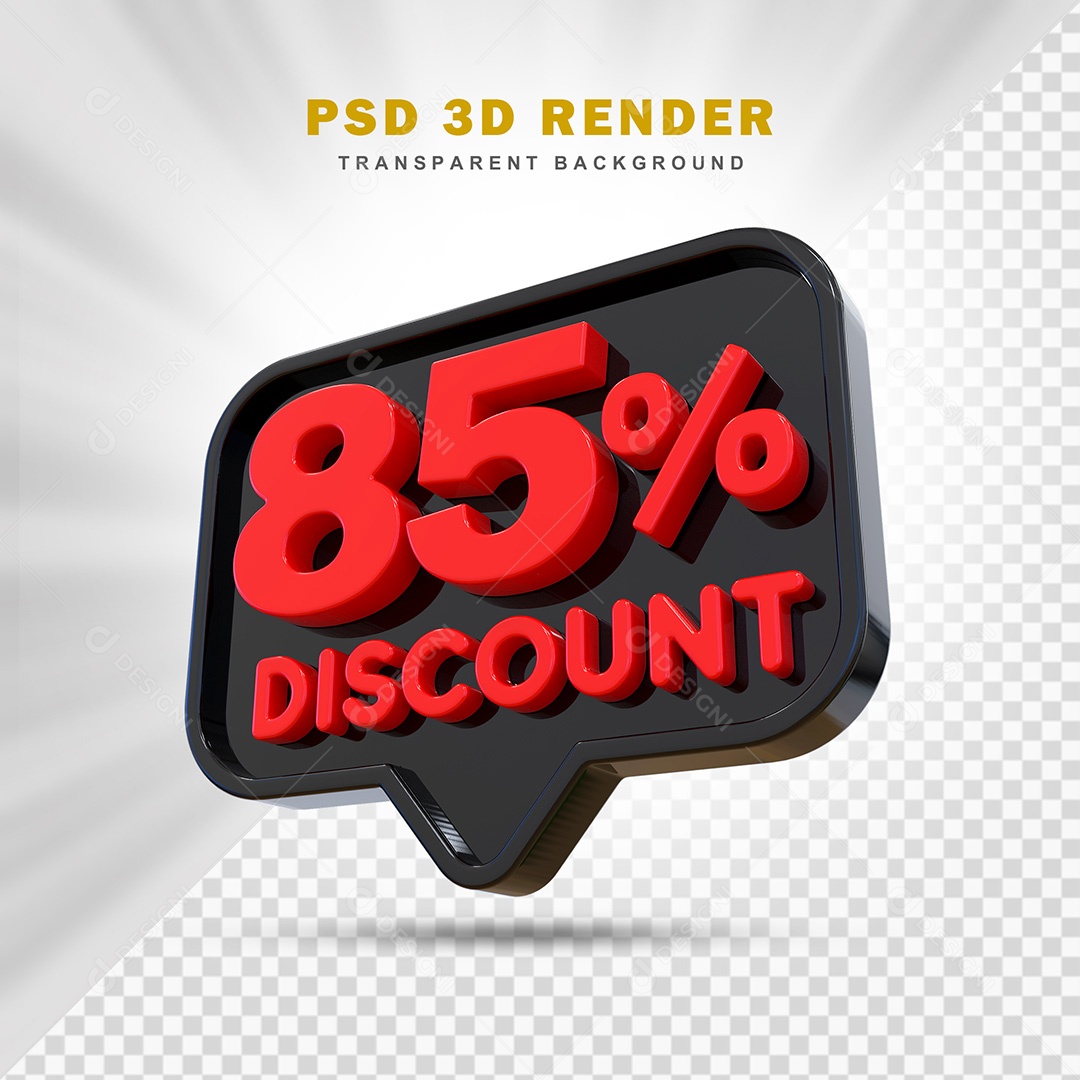 Elemento 3D 85% de Desconto Preto e Vermelho Para Composição PSD