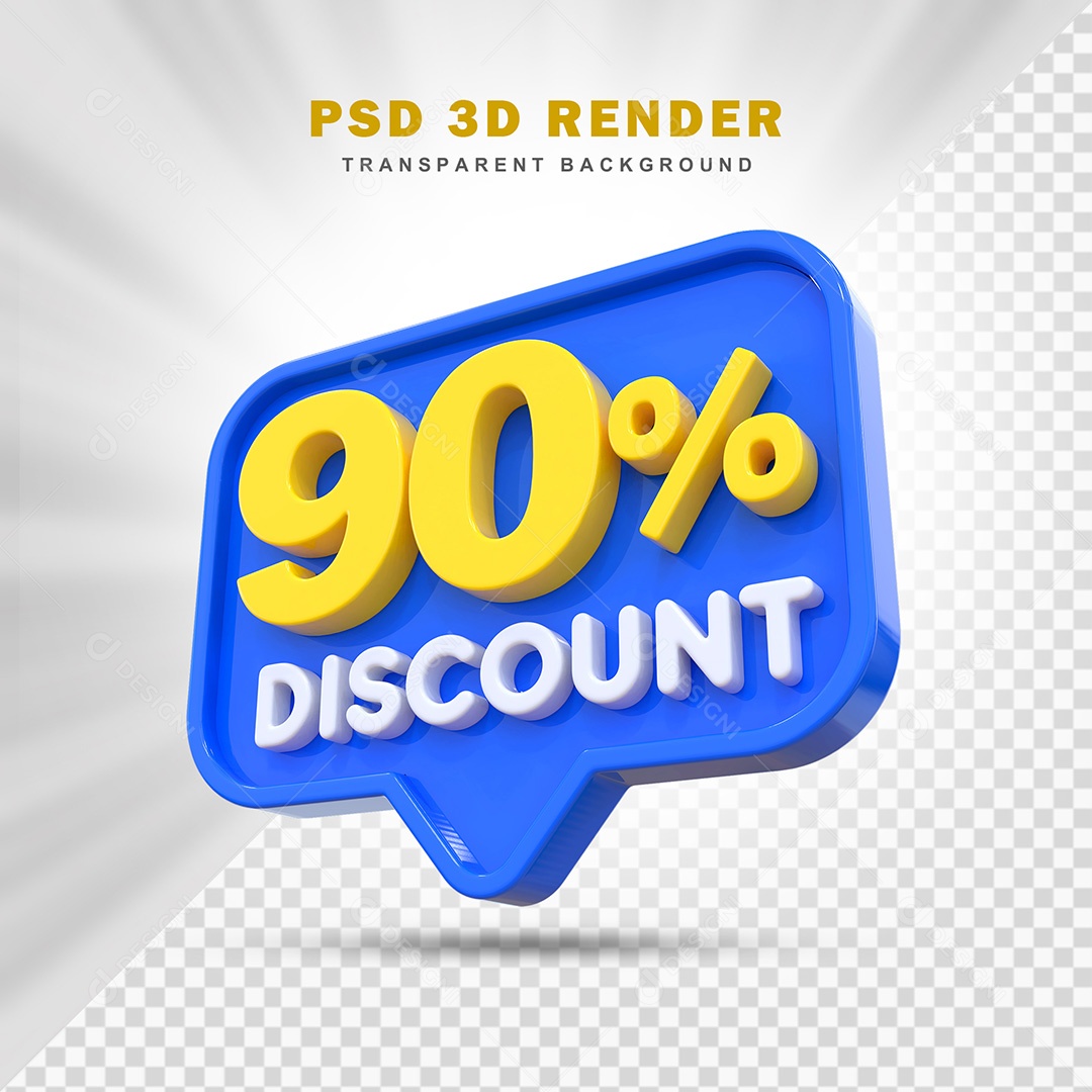 Elemento 3D 90% de Desconto Azul Para Composição PSD