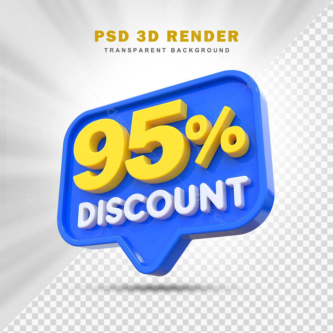 Elemento 3D 95% de Desconto Azul Para Composição PSD