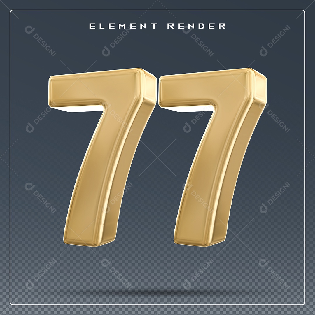 Elemento 3D Número 77 Dourado para Composição PSD