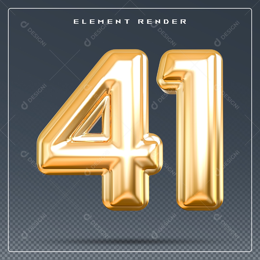 Elemento 3D Número 41 Dourado para Composição PSD