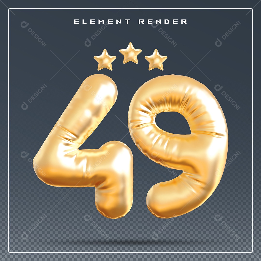 Elemento 3D Número 49 Dourado para Composição PSD