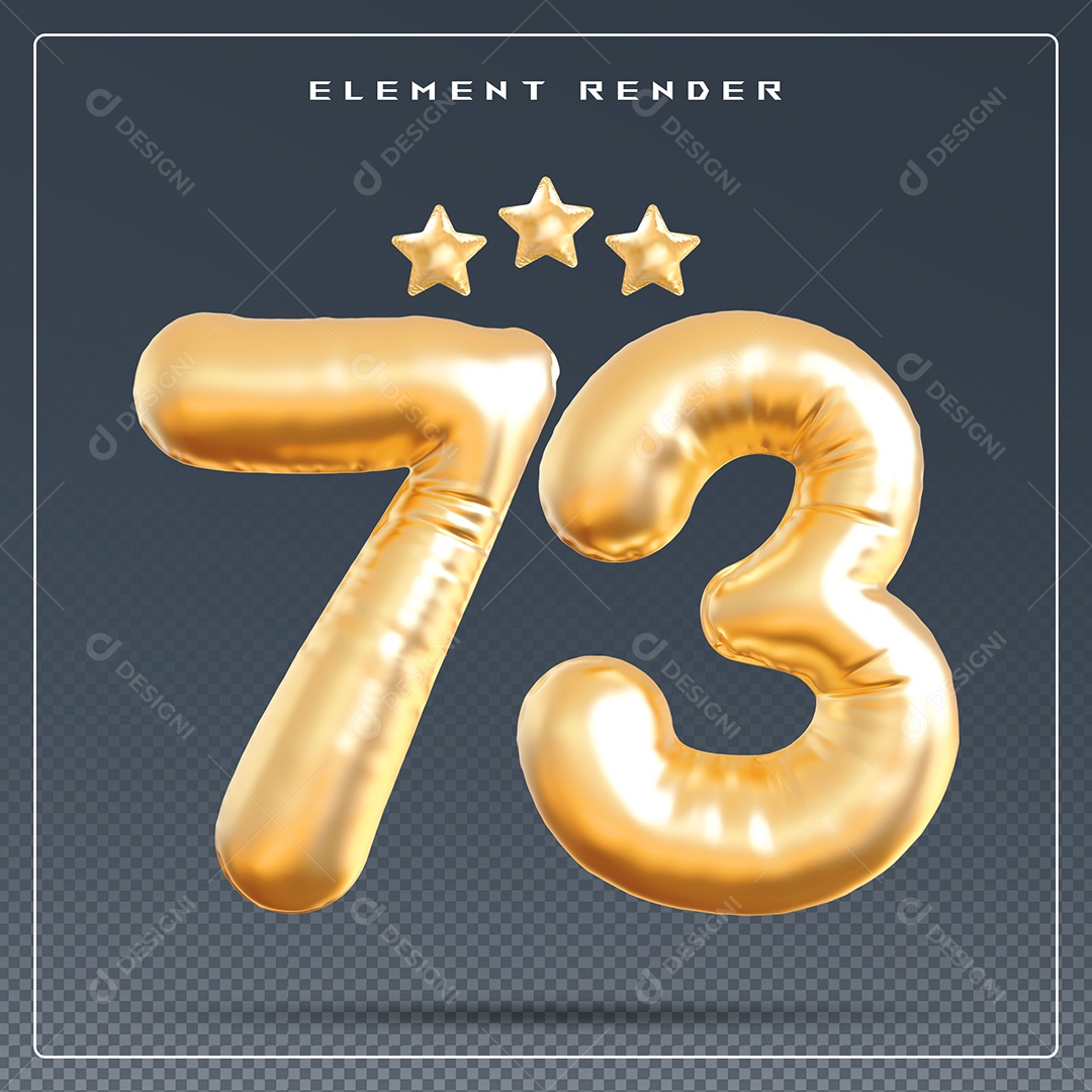 Elemento 3D Número 73 Dourado para Composição PSD