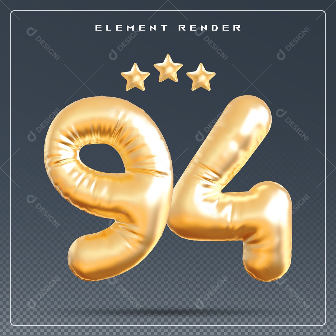 Elemento 3D Número 94 Dourado para Composição PSD