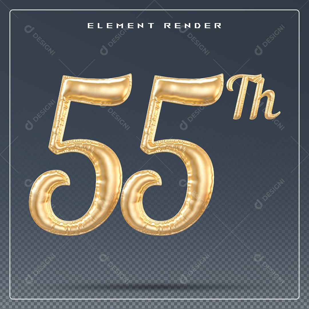 Elemento 3D Número 55 Th  Dourado para Composição PSD