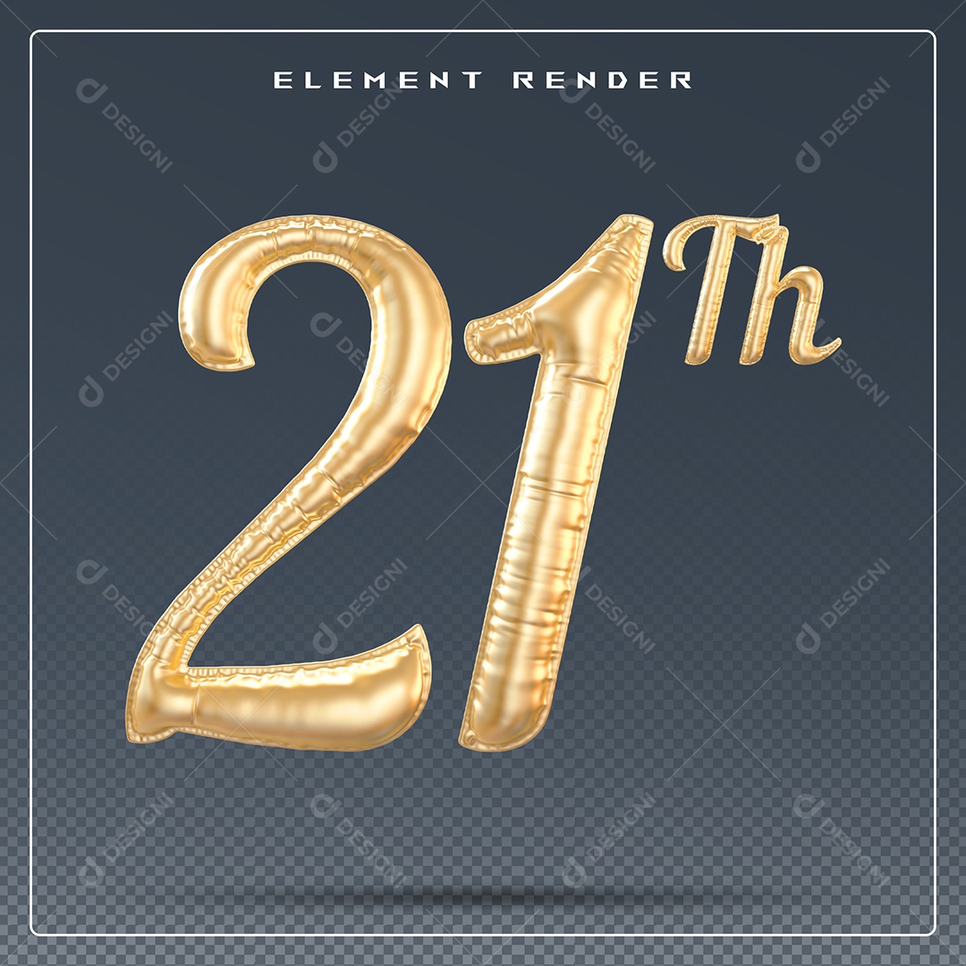 Elemento 3D Número 41 Th  Dourado para Composição PSD