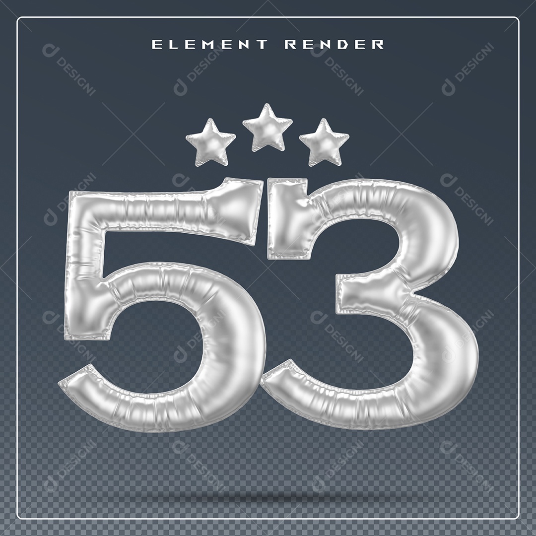 Elemento 3D Número 53 Cinza para Composição PSD