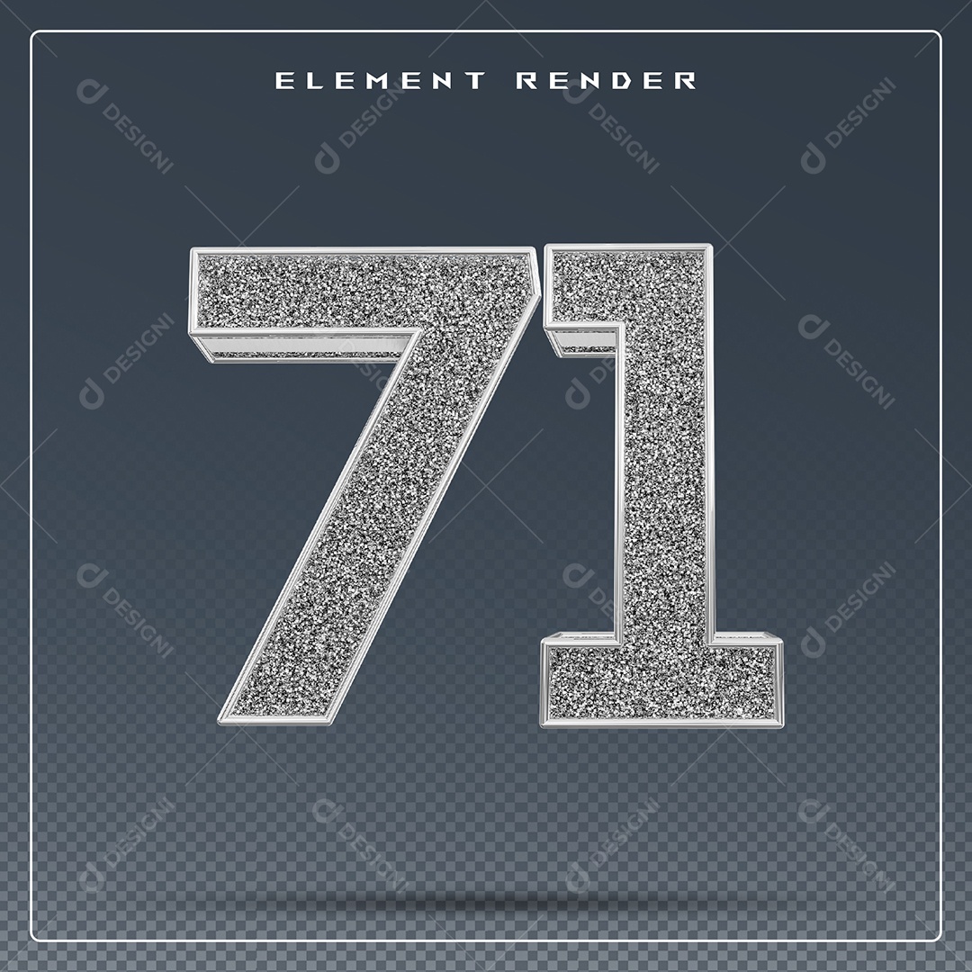 Elemento 3D Número 71 Cinza para Composição PSD
