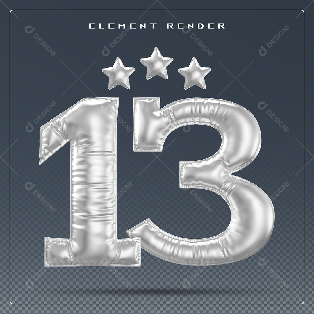 Elemento 3D Número 13 Cinza para Composição PSD
