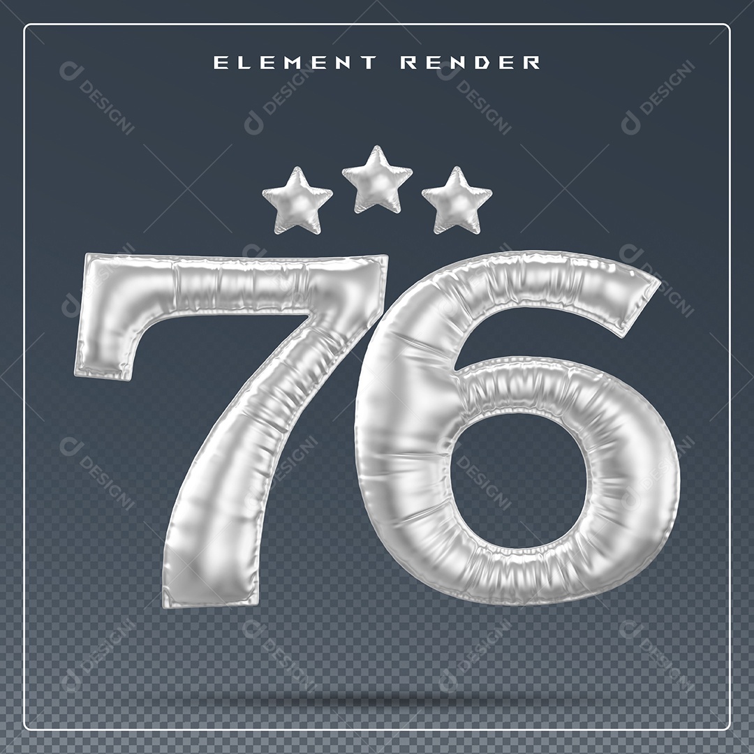 Elemento 3D Número 76 Cinza para Composição PSD