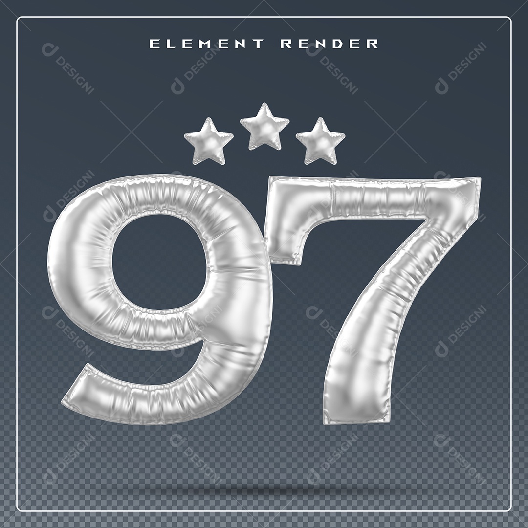 Elemento 3D Número 97 Cinza para Composição PSD