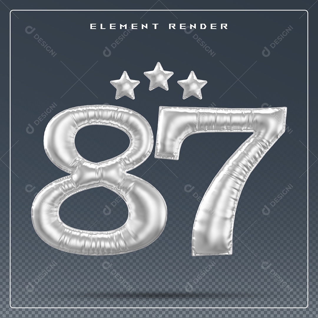 Elemento 3D Número 87 Cinza para Composição PSD