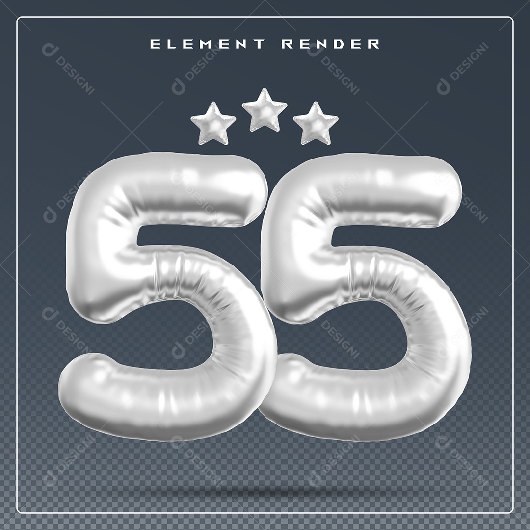 Elemento 3D Número 55 Cinza para Composição PSD