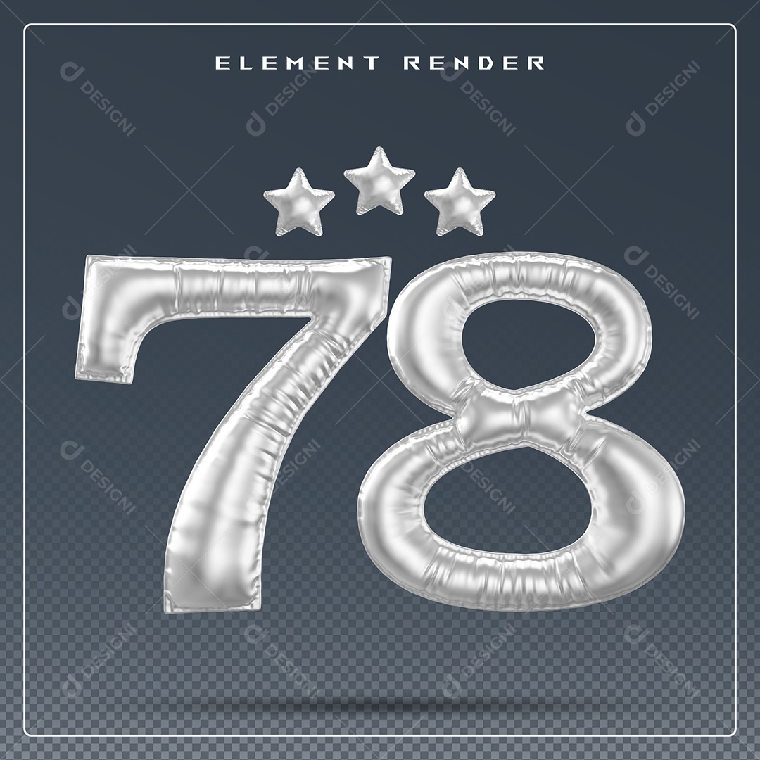 Elemento 3D Número 78 Cinza para Composição PSD