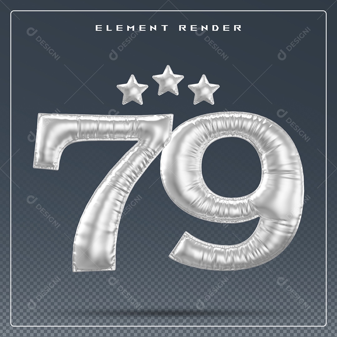 Elemento 3D Número 79 Cinza para Composição PSD
