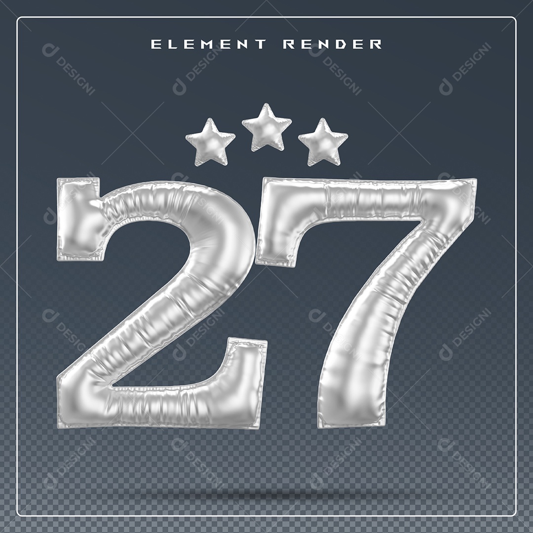 Elemento 3D Número 27 Cinza para Composição PSD