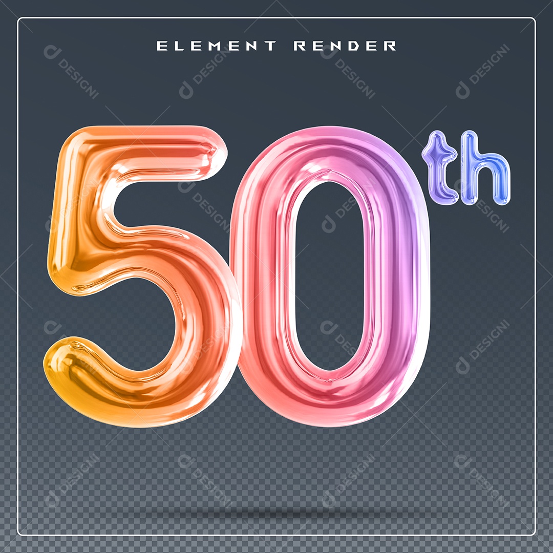 Elemento 3D Número 50 Th Colorido para Composição PSD