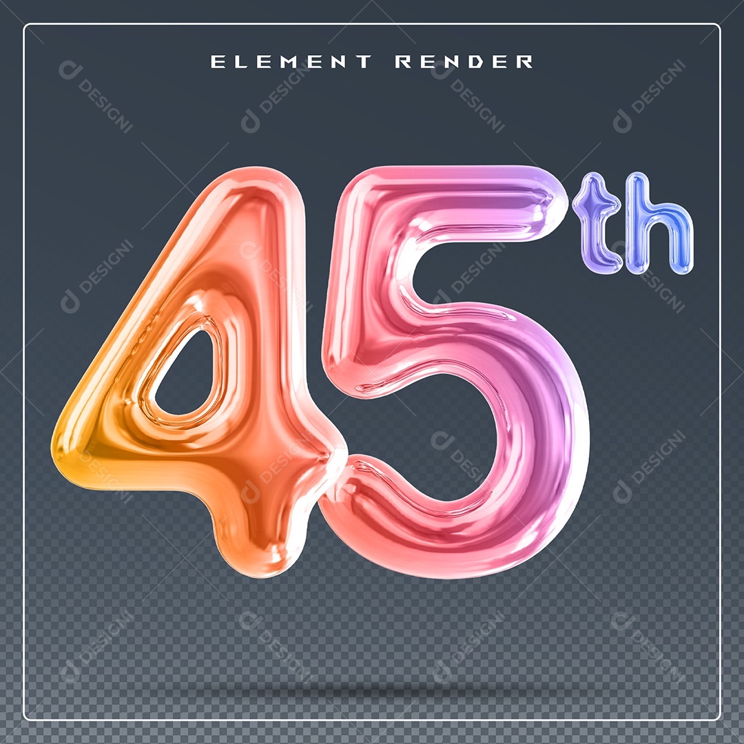 Elemento 3D Número 45 Th Colorido para Composição PSD