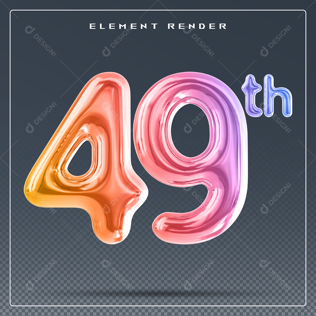 Elemento 3D Número 49 Th Colorido para Composição PSD