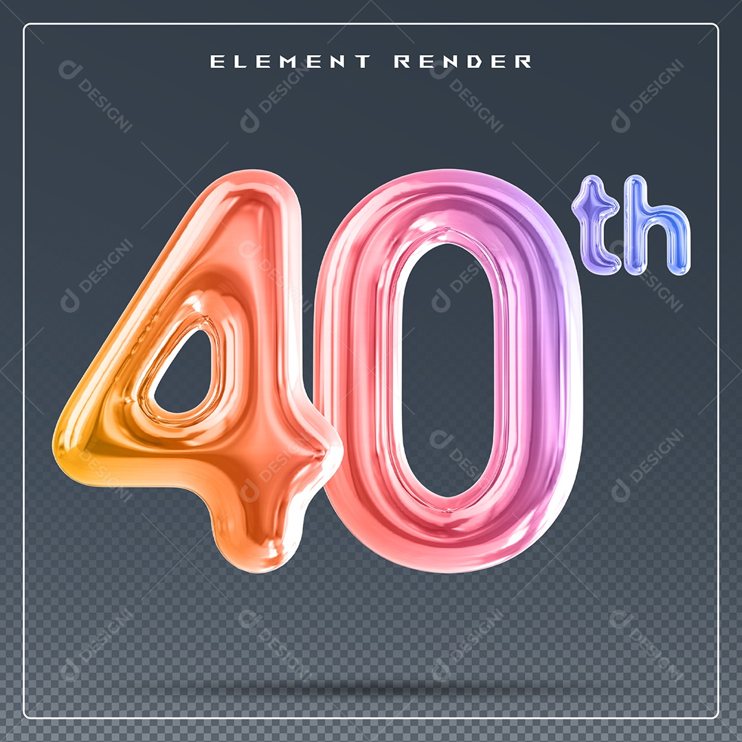 Elemento 3D Número 40 Th Colorido para Composição PSD