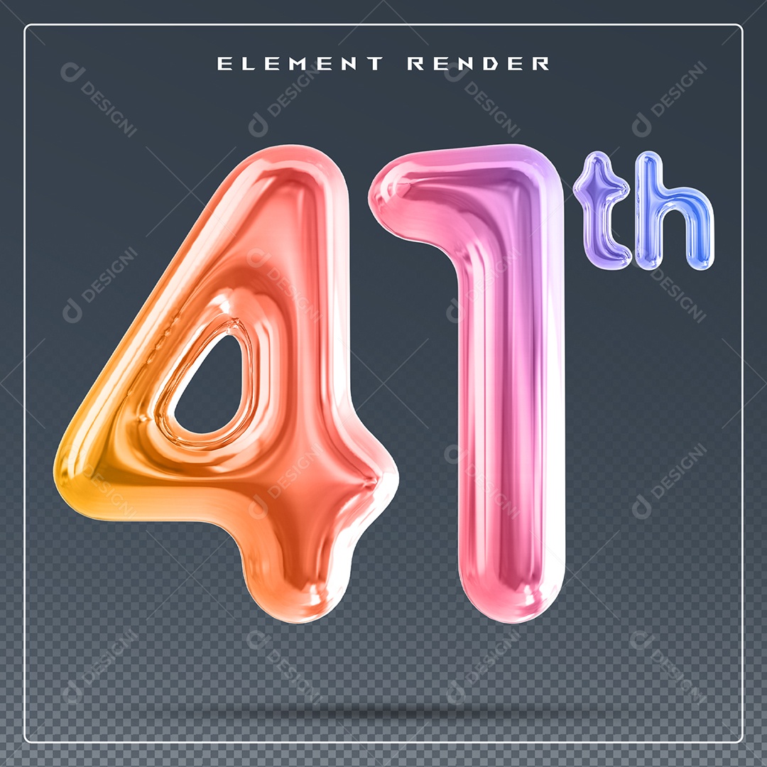 Elemento 3D Número 41 Th Colorido para Composição PSD