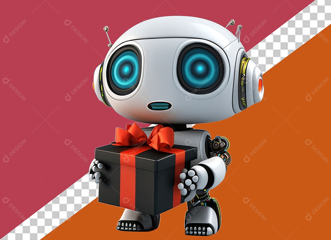 Personagem 3D Robô Segurando Caixa de Presente Para Composição PSD