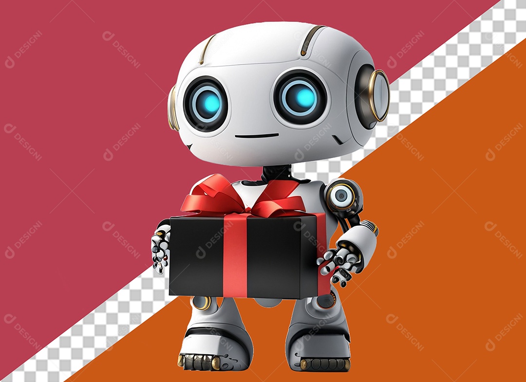 Personagem 3D Robô Segurando Caixa de Presente Para Composição PSD