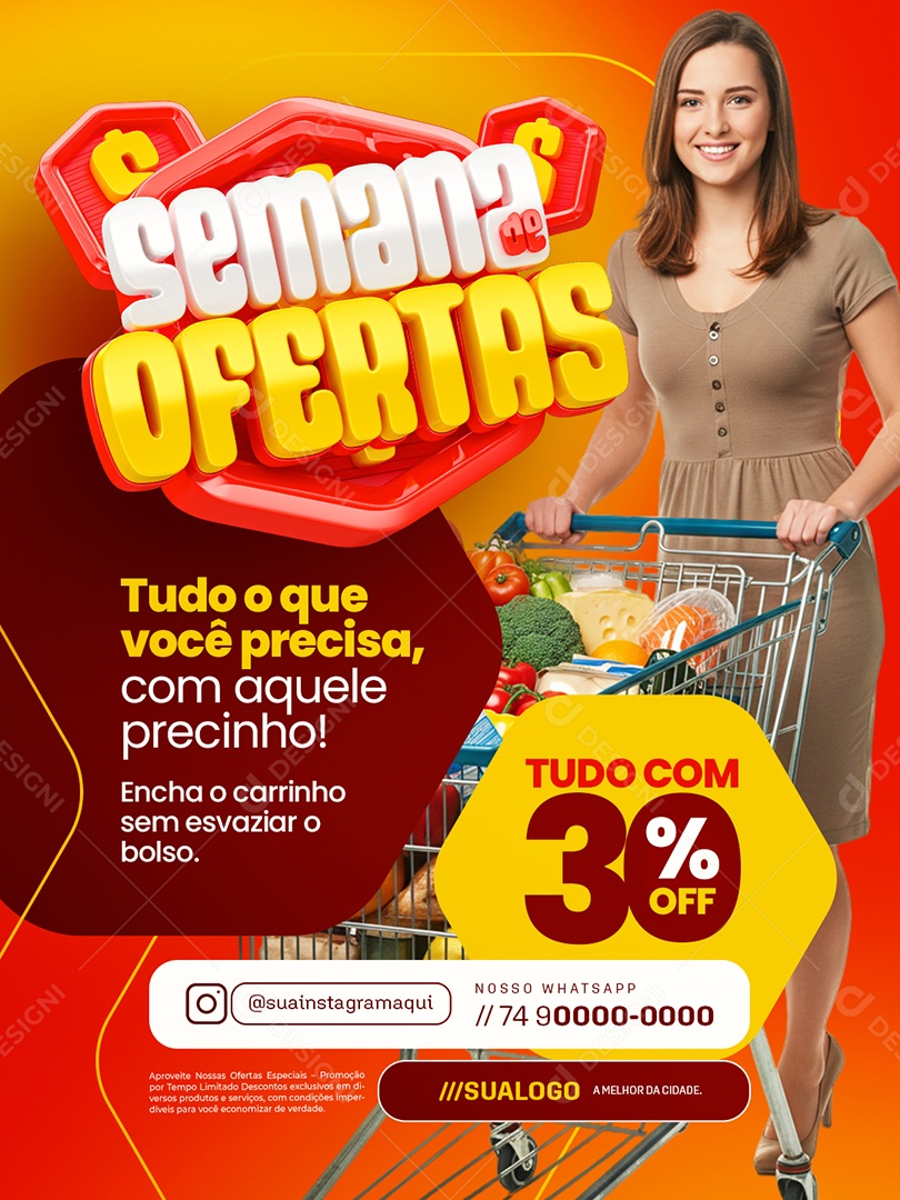 Supermercado Semana de Ofertas Encha o Carrinho Social Media PSD Editável