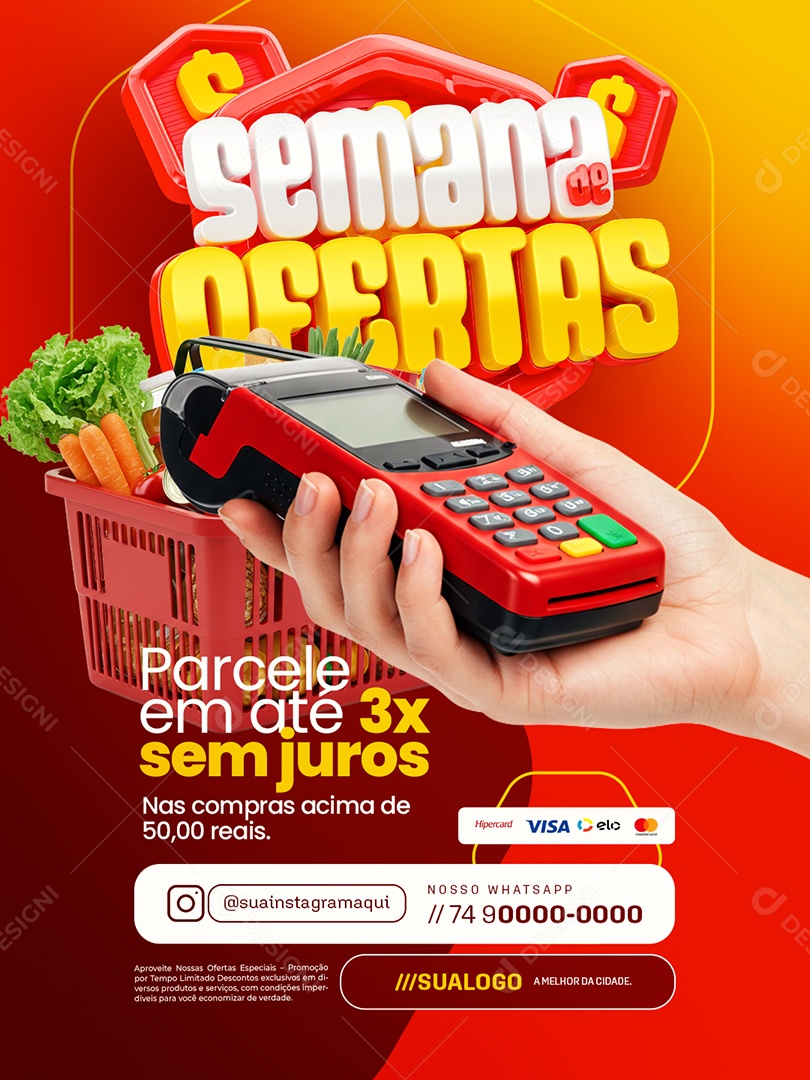 Supermercado Semana de Ofertas Parcele em Até 3x Sem Juros Social Media PSD Editável