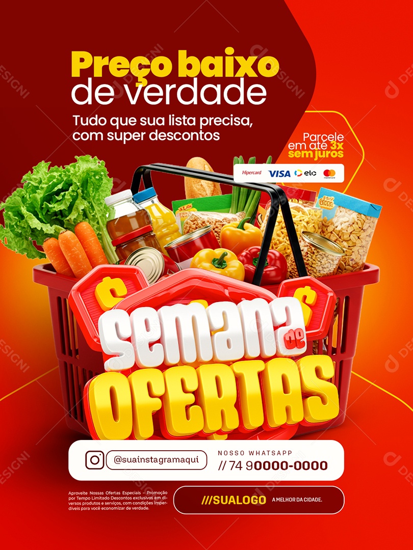 Supermercado Semana de Ofertas Preço Baixo de Verdade Social Media PSD Editável