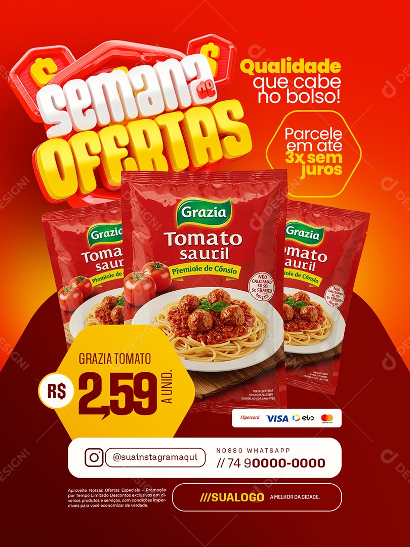 Supermercado Semana de Ofertas Parcele em Até 3x Sem Juros Social Media PSD Editável