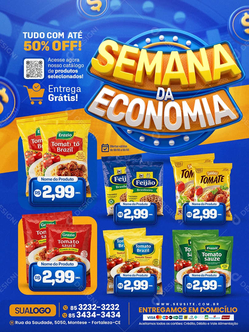 Tabloide Mercado Semana da Economia Entrega Grátis Social Media PSD Editável