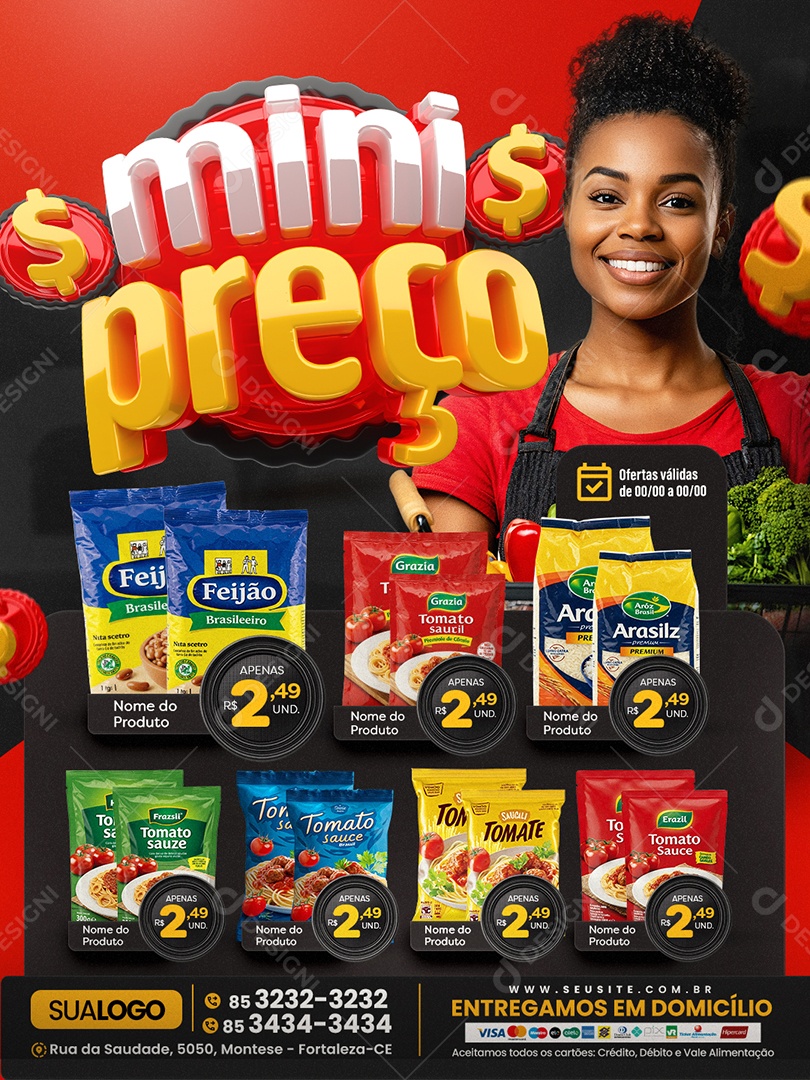 Tabloide Mercado Mini Preço Produtos Social Media PSD Editável