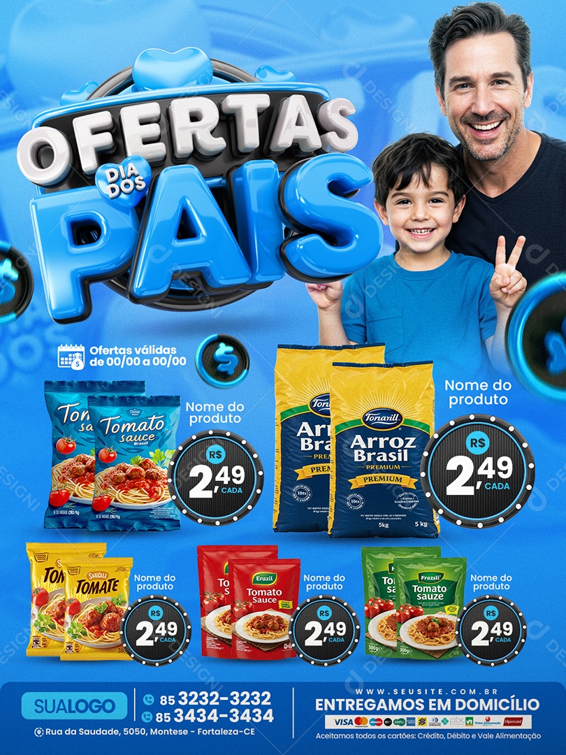 Tabloide Mercado Ofertas Dia dos Pais Produtos Social Media PSD Editável